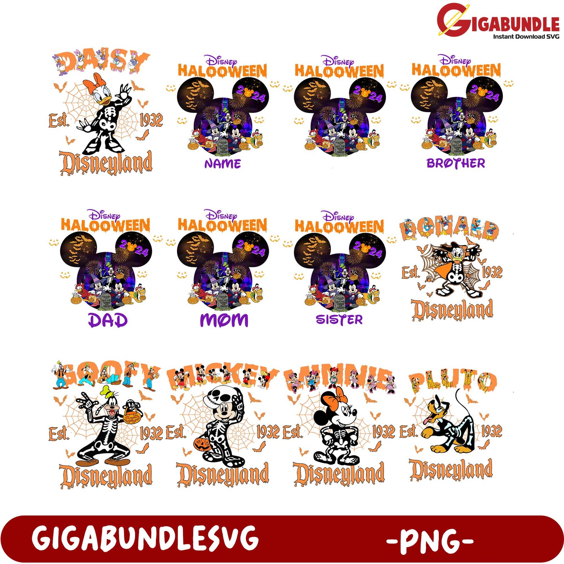 Disney Halloween 2024 Bundle  Personalized PNG Designs for Family