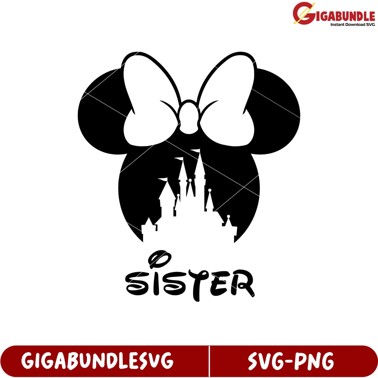 Disney Inspired Sister SVG Clipart with Castle and Bow Design