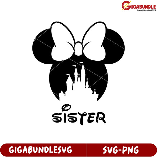 Disney Inspired Sister SVG Clipart with Castle and Bow Design