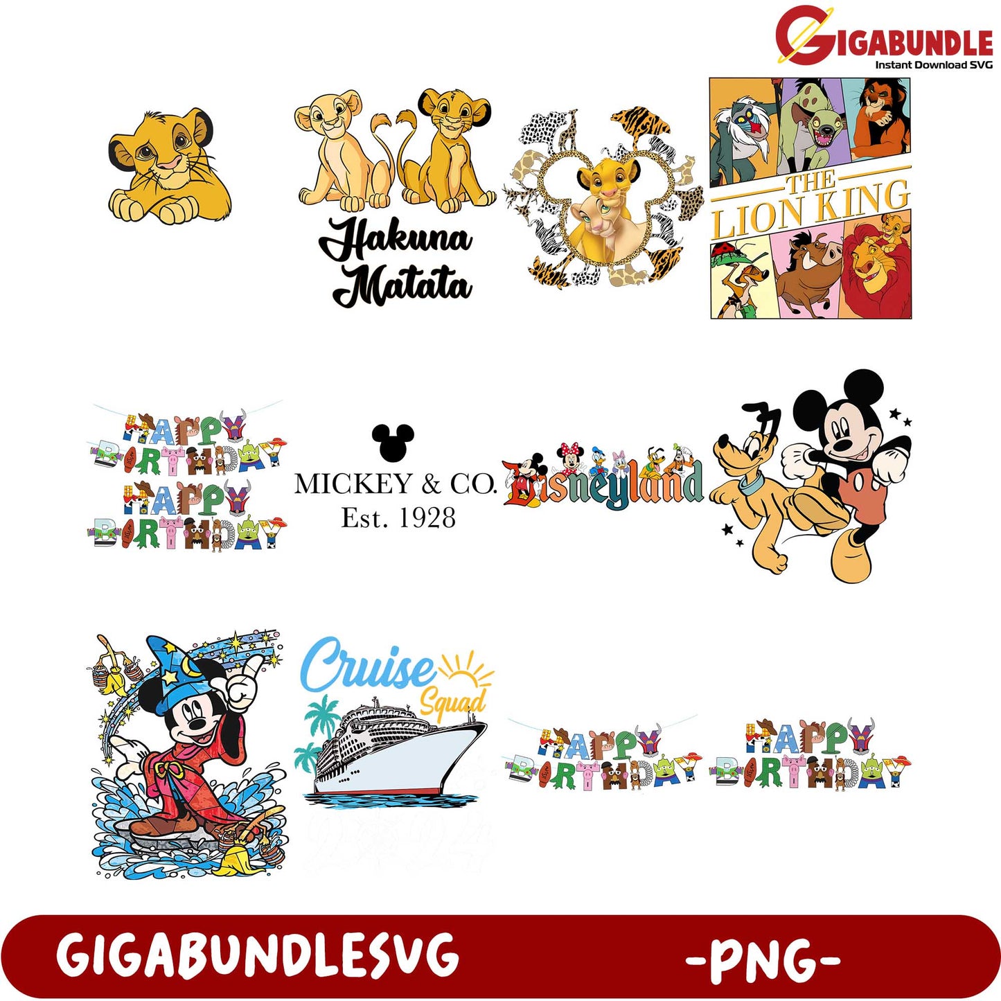 Disney Lion King & Mickey Mouse PNG Bundle - Birthday Designs