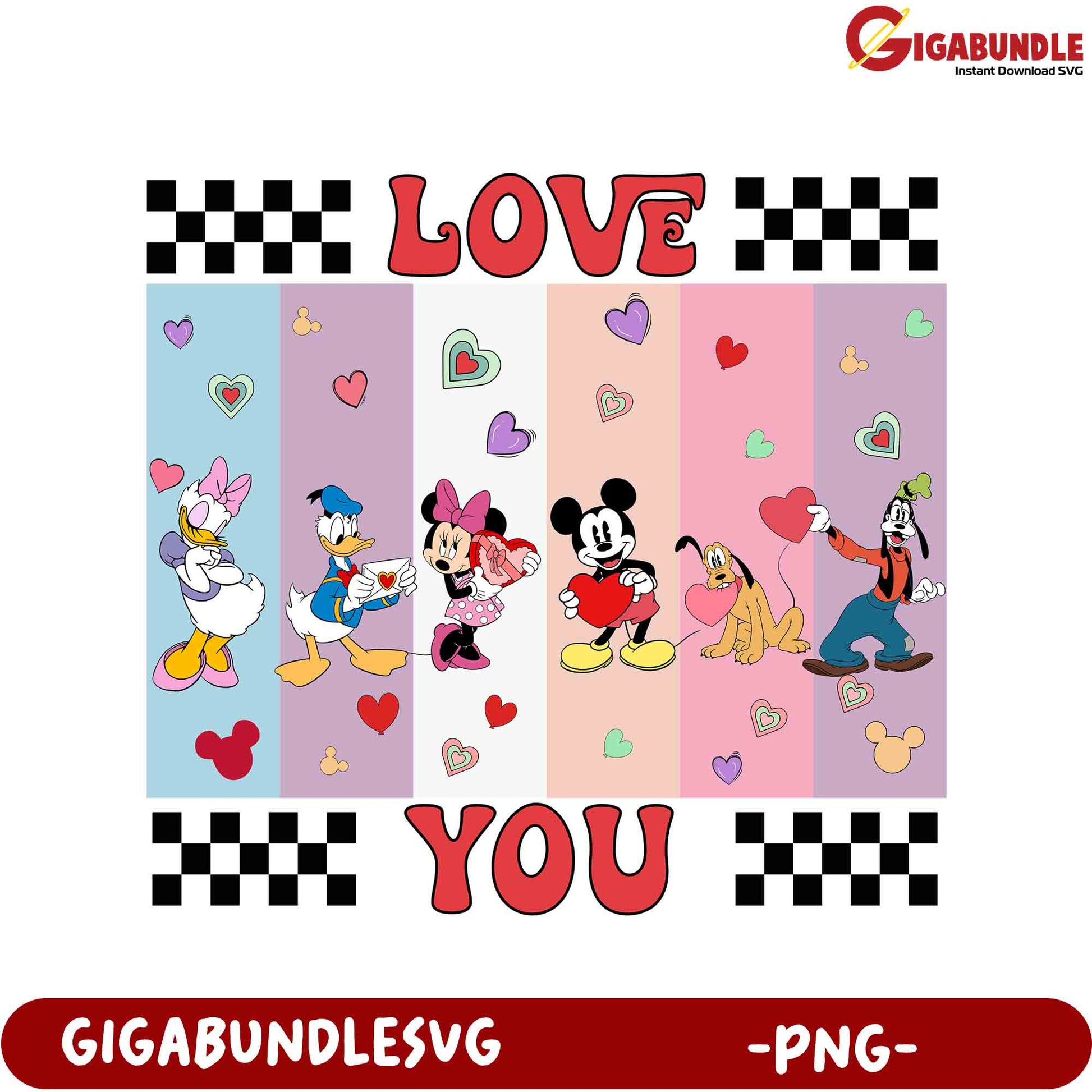 Disney Love You PNG Graphic with Mickey, Minnie, and Friends Design