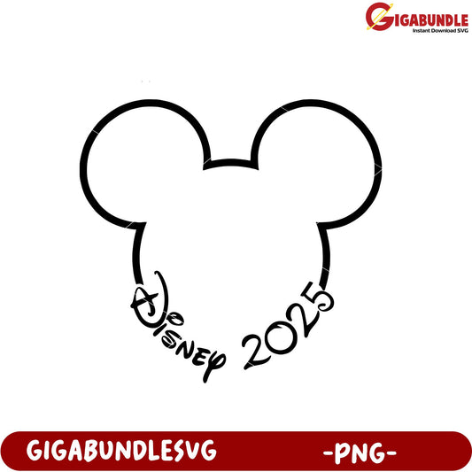 Disney Mickey Mouse Outline Design 2025 PNG Download