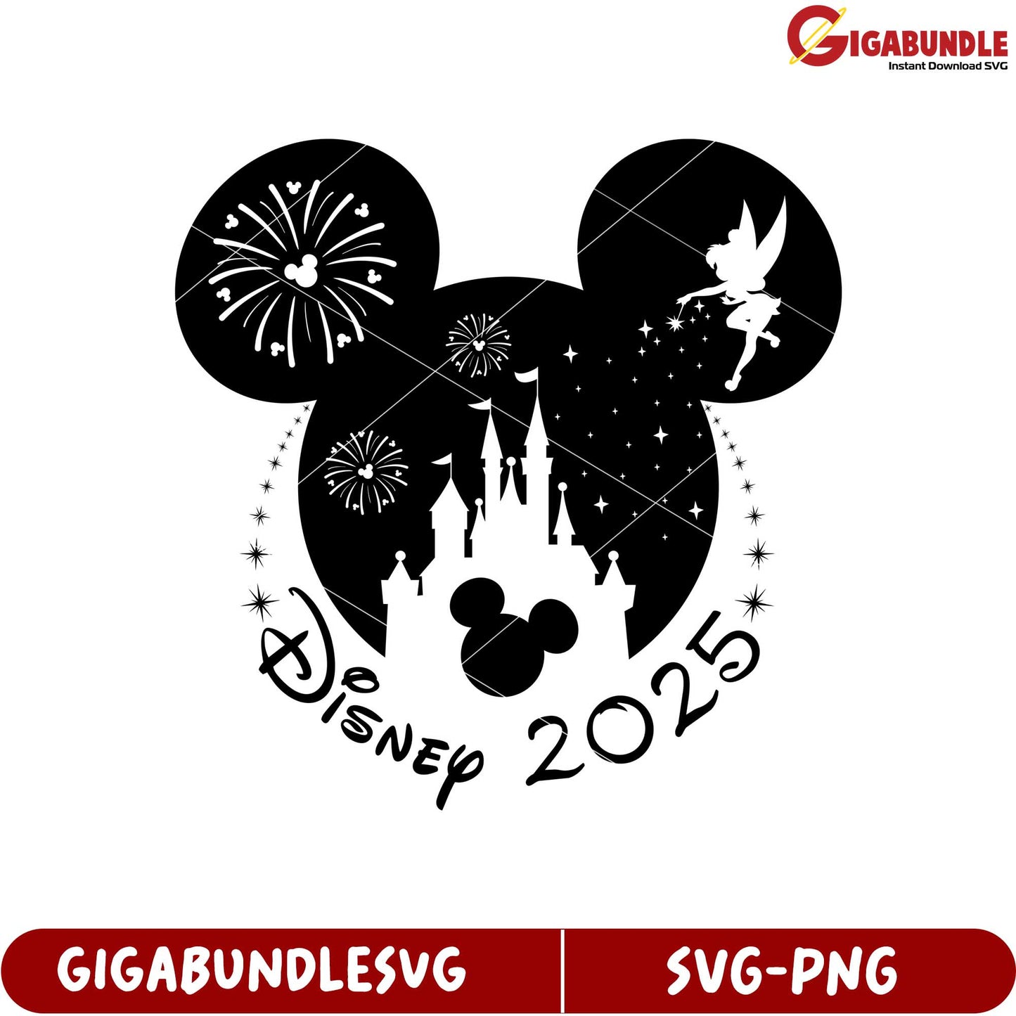 Disney Mickey Mouse SVG Design 2025 with Tinkerbell and Fireworks