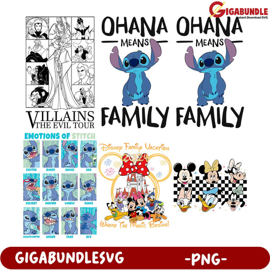 Disney Ohana Means Family PNG Bundle - Villains & Stitch Art