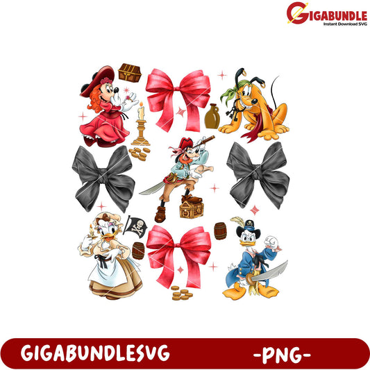 Disney Pirate Characters and Bows PNG Graphic Design