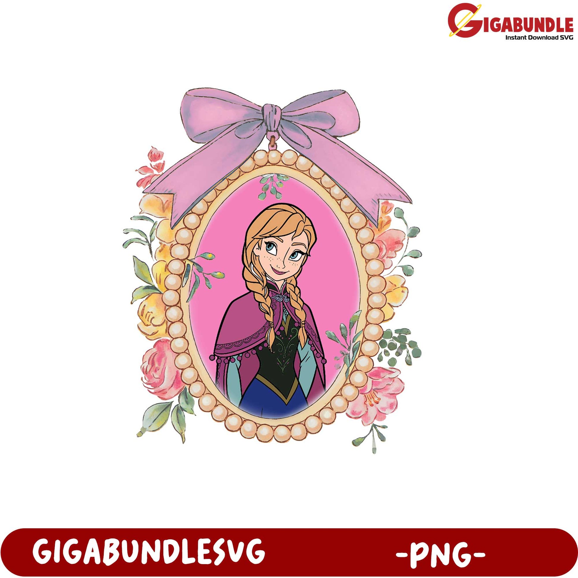 Disney Princess Anna Floral Frame PNG Art for Crafts and Designs