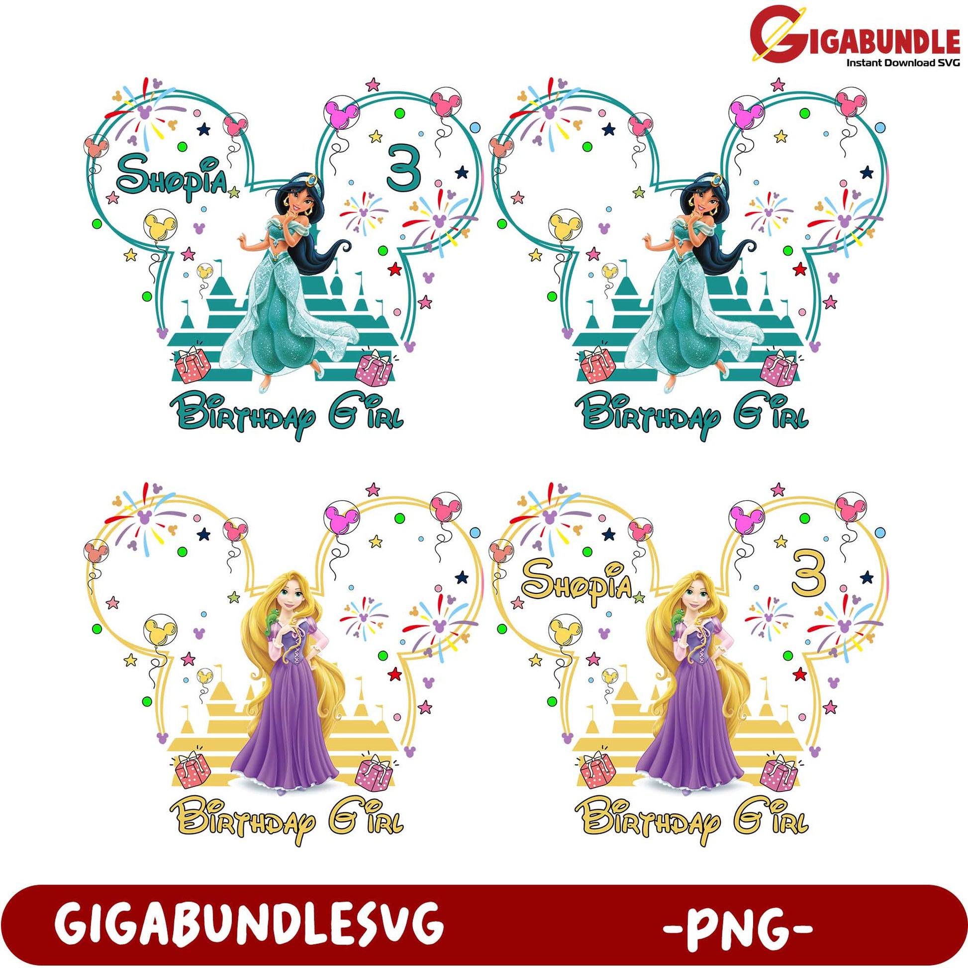 Disney Princess Birthday Girl PNG Bundle for Celebrations