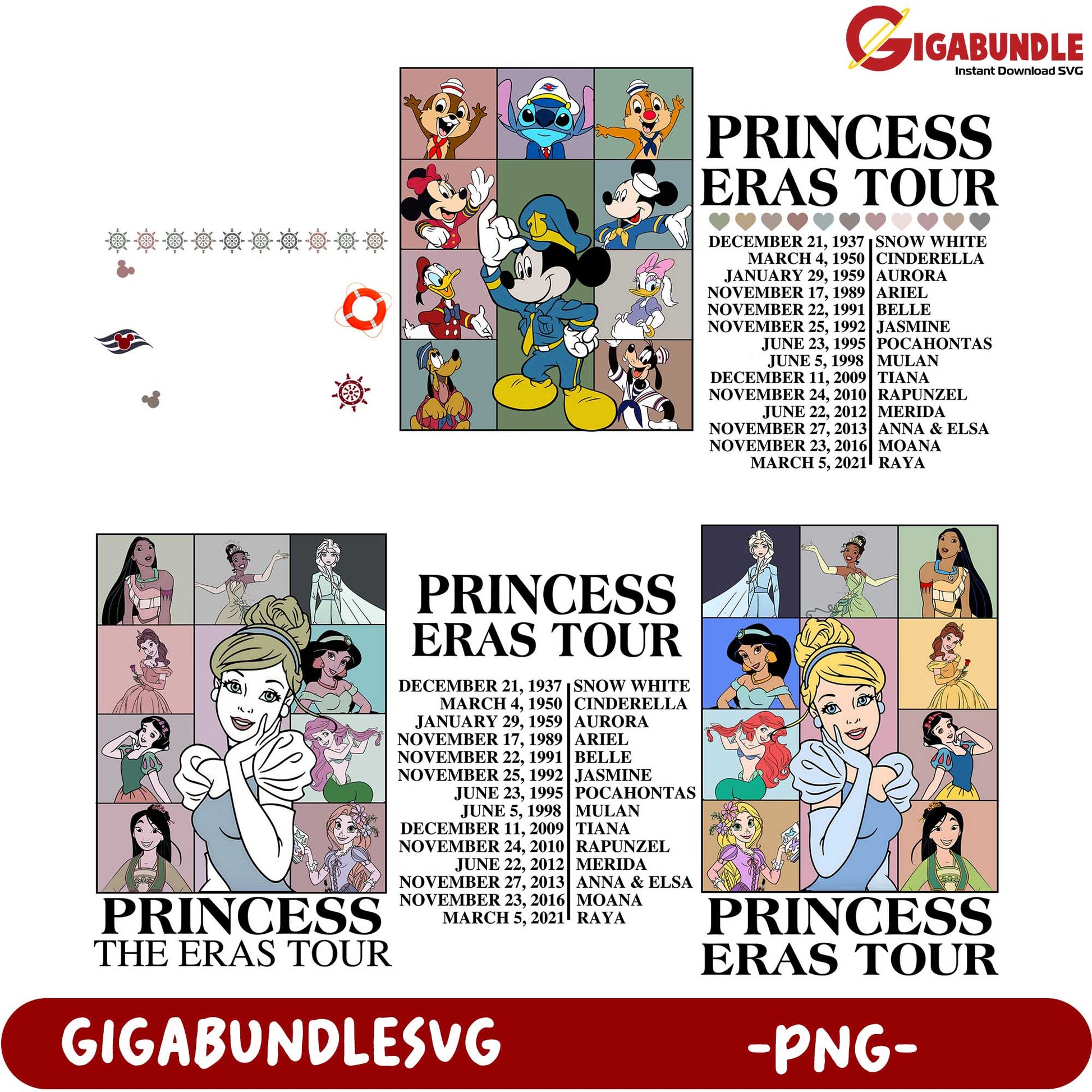 Disney Princess Eras Tour Bundle - PNG Format for Instant Download