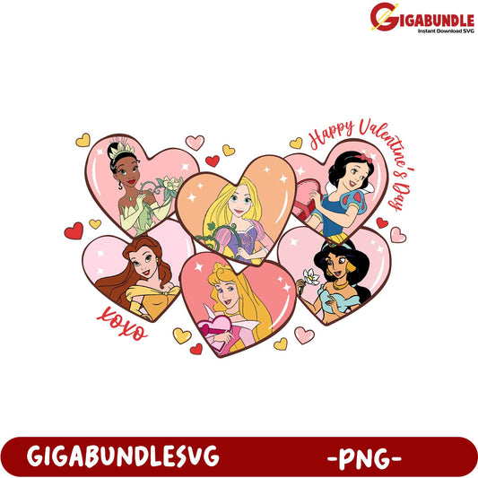 Disney Princess Happy Valentine's Day Hearts PNG Design - XOXO