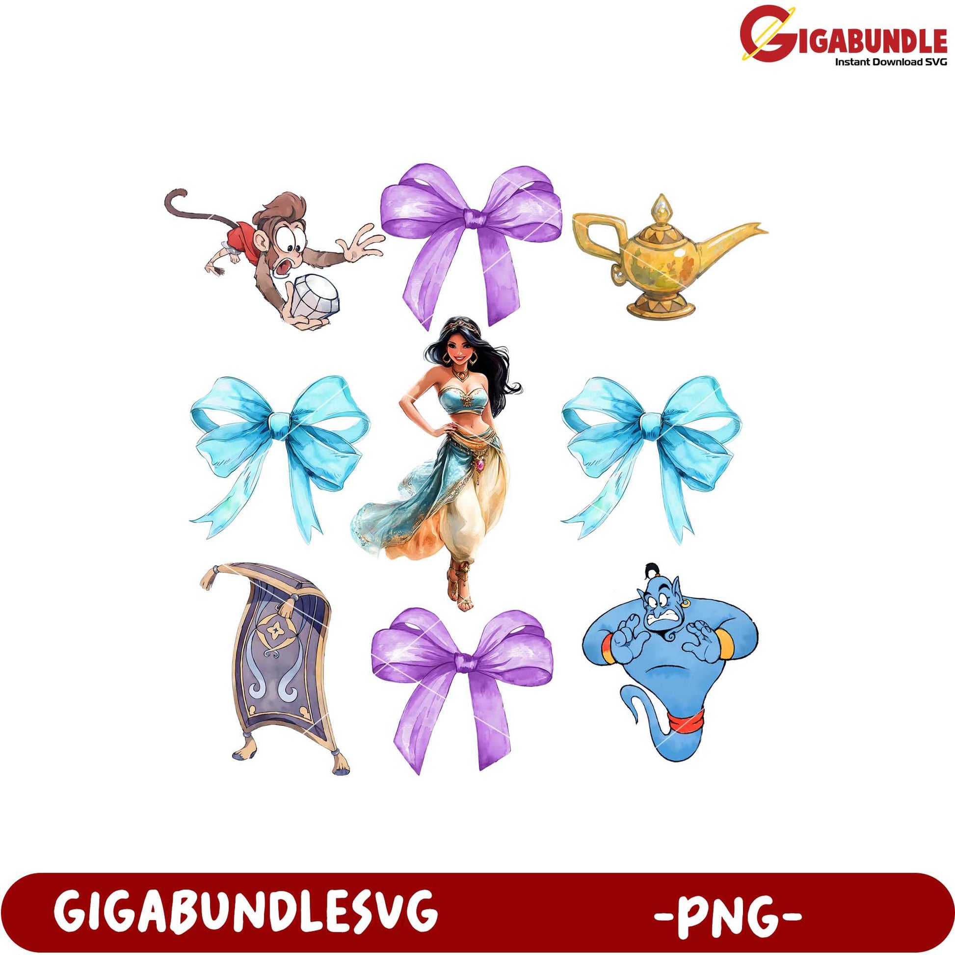 Disney Princess Jasmine PNG Bundle with Character Icons