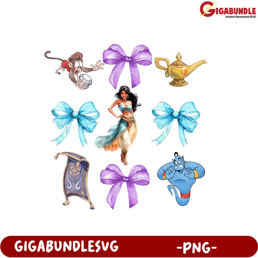 Disney Princess Jasmine PNG Bundle with Character Icons