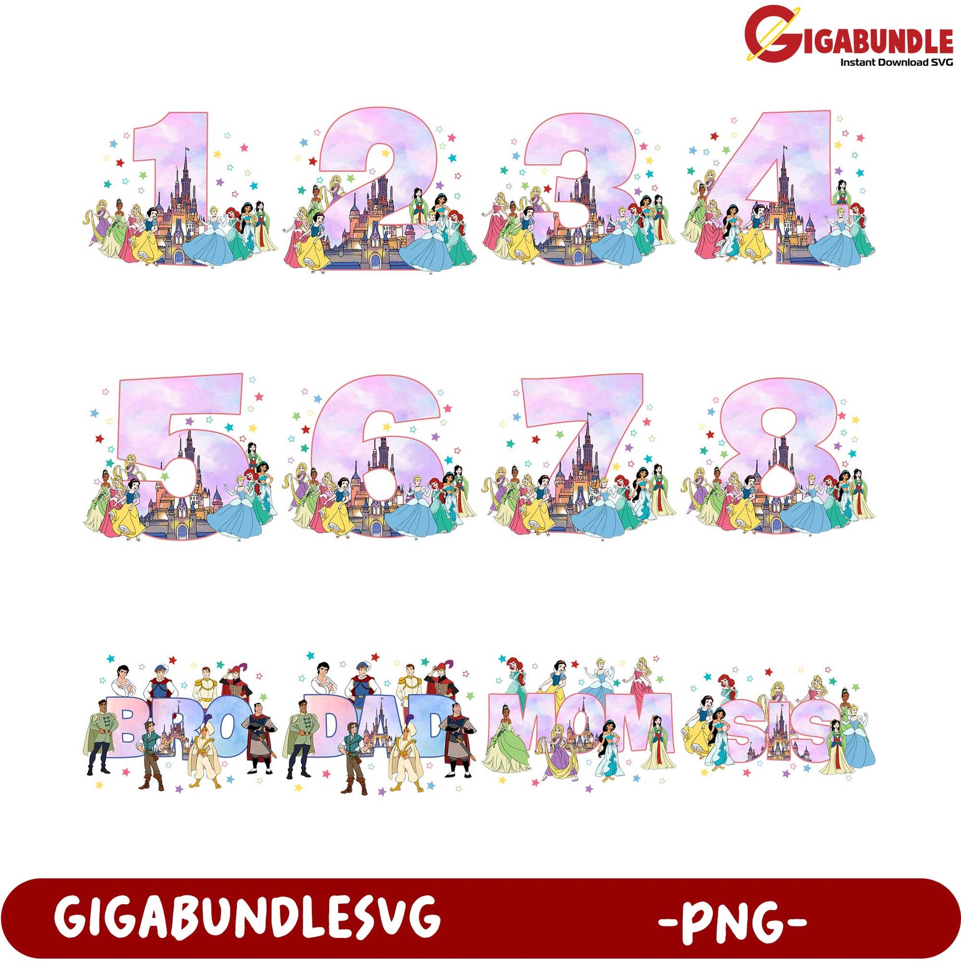 Disney Princess Number Bundle PNG – Fun Characters for Kids