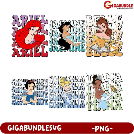 Disney Princess PNG Bundle Ariel, Jasmine, Belle, & More