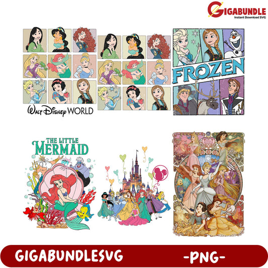 Disney Princess PNG Bundle Frozen, Little Mermaid & More SVG
