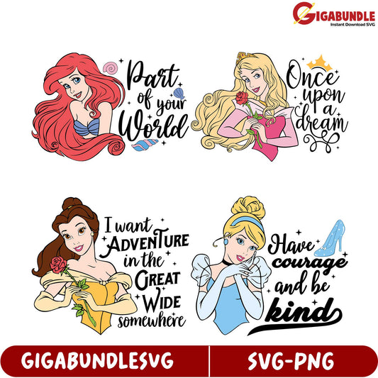 Disney Princess Quotes SVG Bundle - Instant Download Set