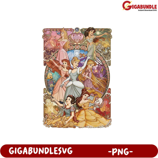 Disney Princesses Colorful Art PNG Digital Download Image