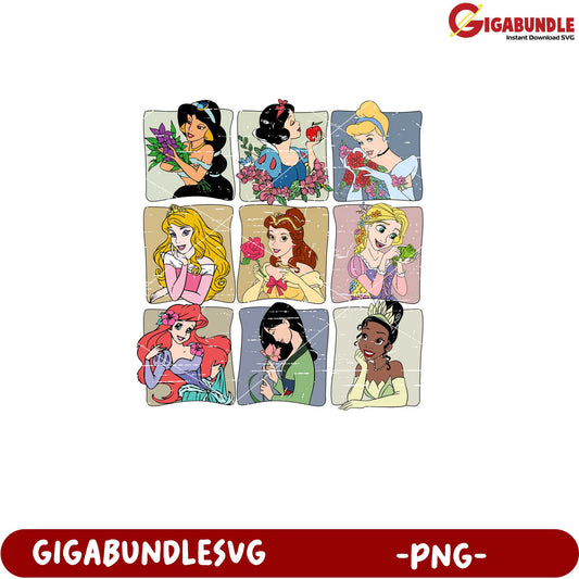 Disney Princesses Floral Art Collage PNG Downloadable File