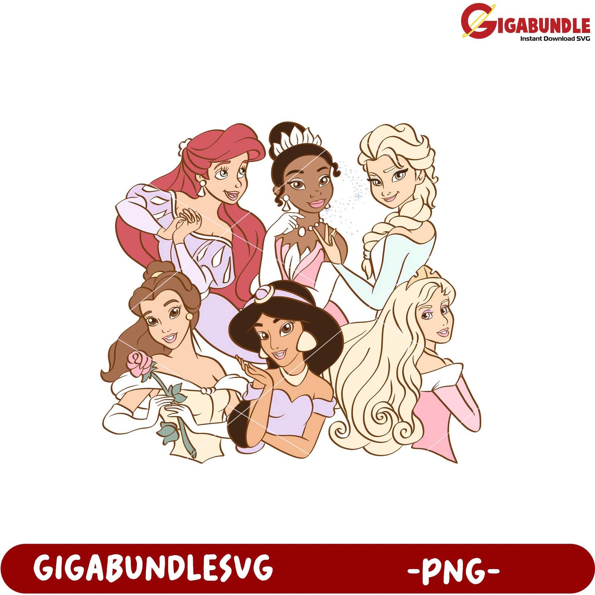 Disney Princesses Group Illustration PNG Downloadable Image