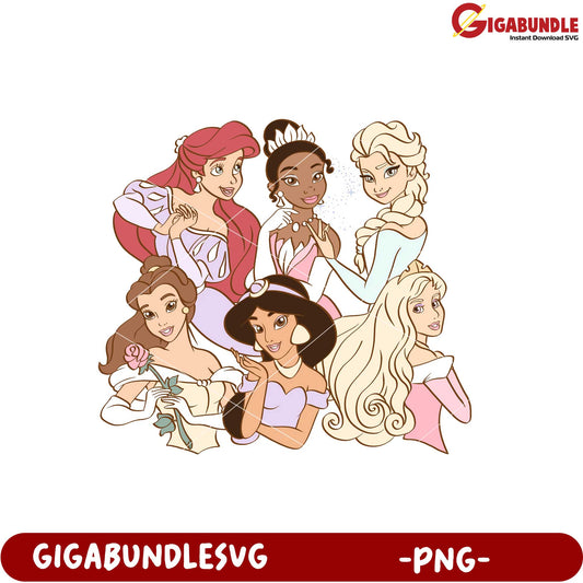 Disney Princesses Group Illustration PNG Downloadable Image