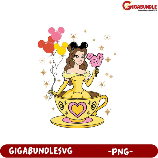 Disney Princess in Teacup with Balloons PNG Design