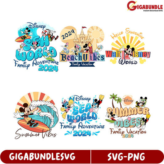 Disney SVG Bundle 2024 Family Adventure & Summer Vibes Designs