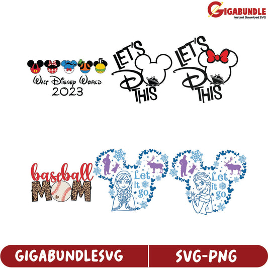Disney SVG Bundle  Mickey Mouse & Baseball Mom Designs 2023