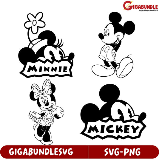 Disney SVG Bundle Mickey and Minnie Clipart for Crafting