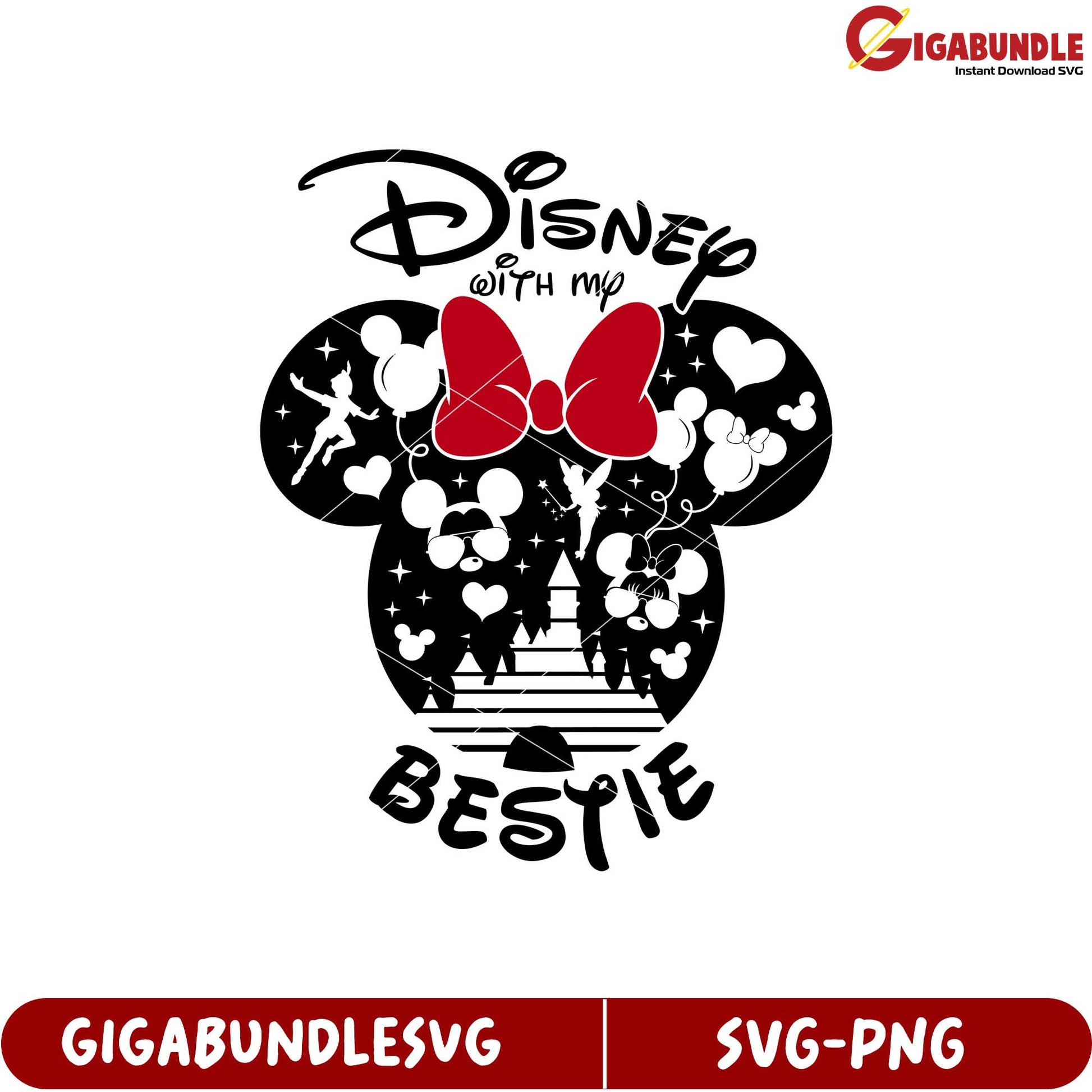 Disney Themed Friendship Design with Mickey Mouse and Castle SVG