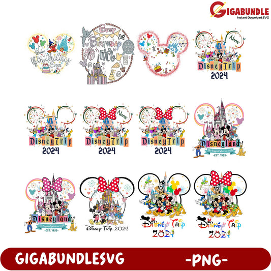 Disney Trip 2024 PNG Bundle - Custom Birthday Designs & More