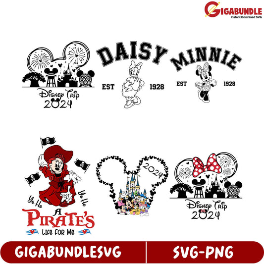 Disney Trip 2024 SVG Bundle Minnie, Daisy & Pirate Designs