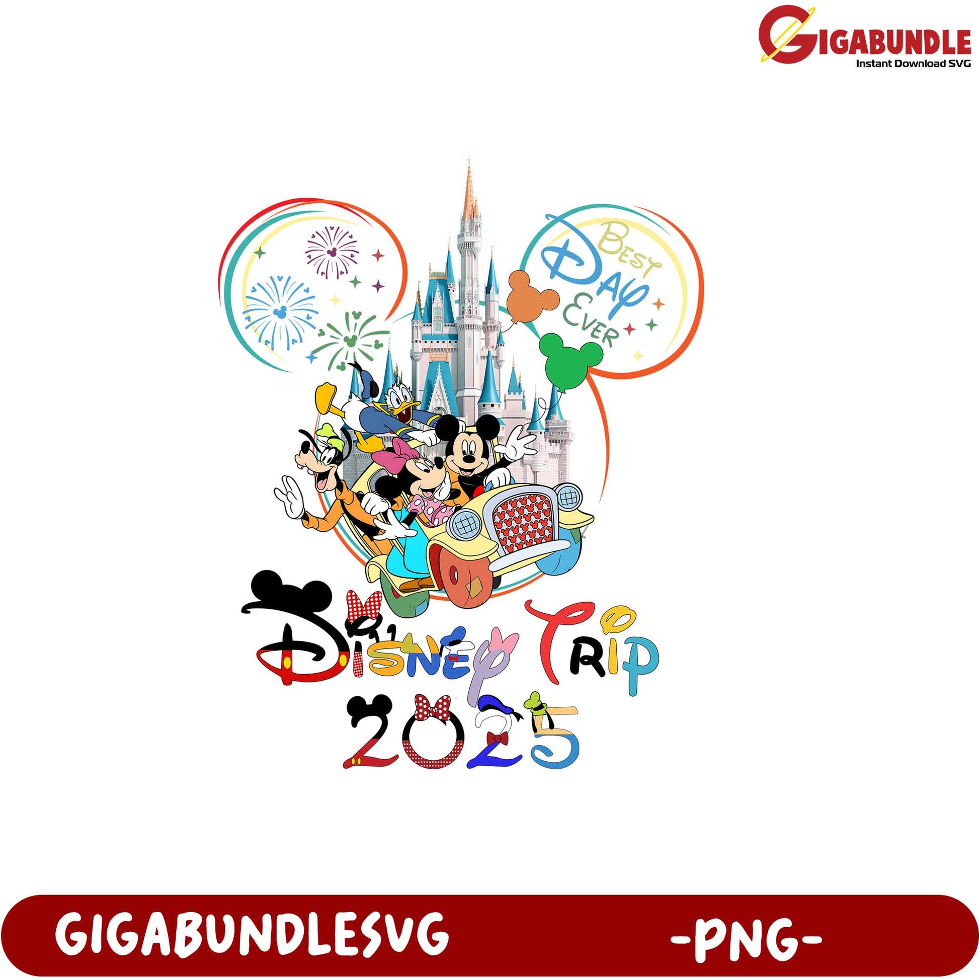 Disney Trip 2025 Best Day Ever PNG with Mickey and Friends Design