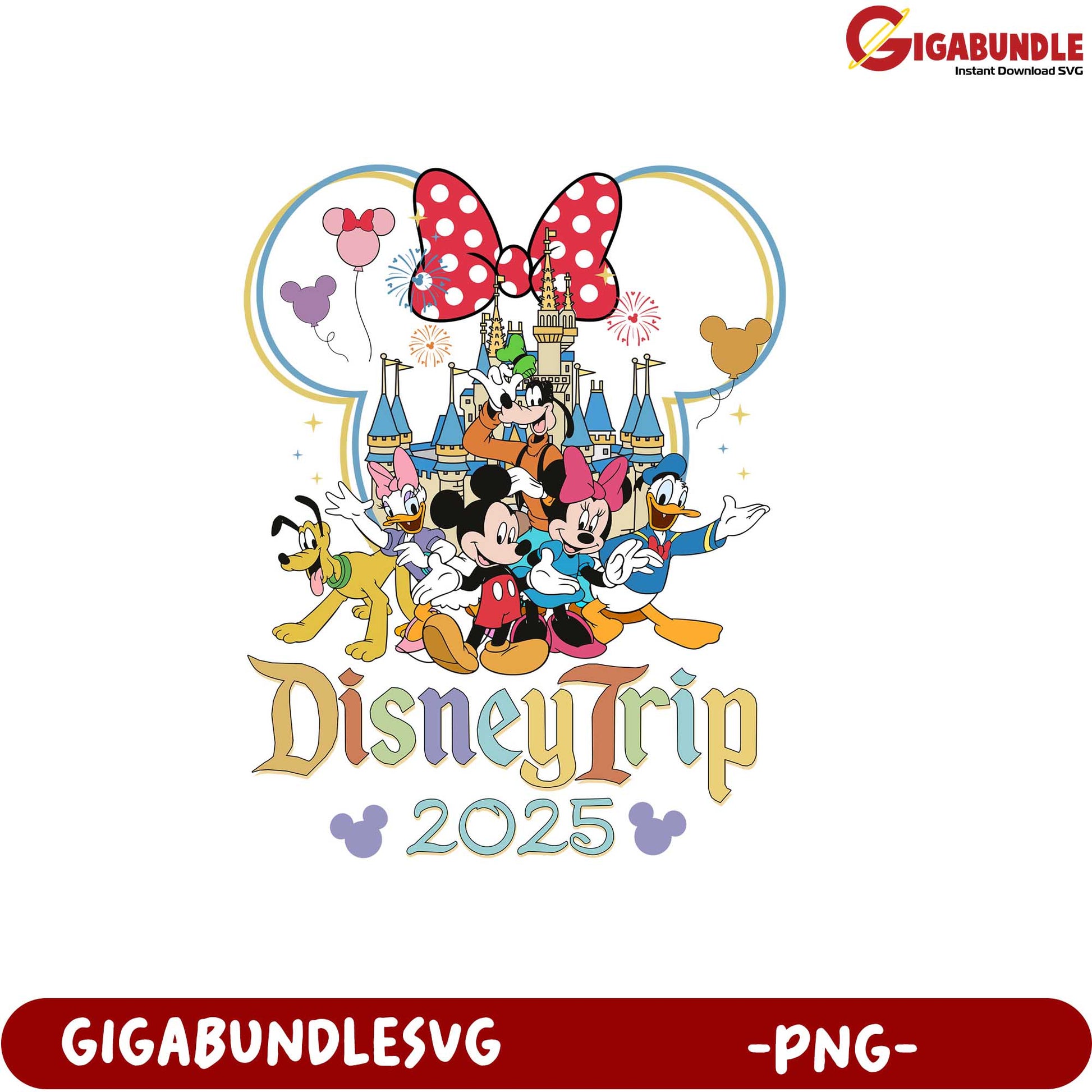 Disney Trip 2025 Colorful PNG featuring Mickey Mouse and Friends
