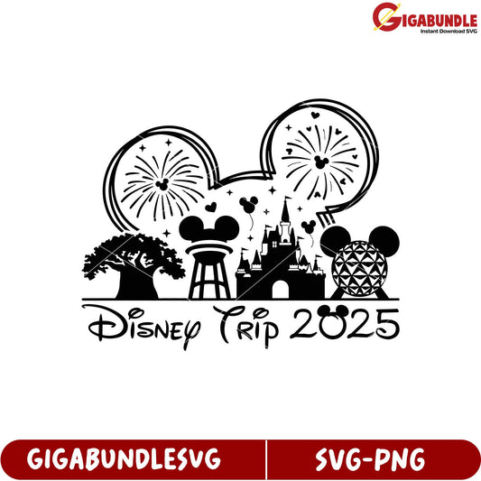 Disney Trip 2025 SVG Design with Castle and Mickey Mouse Elements
