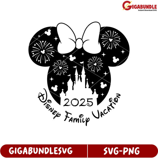 Disney Vacation Family SVG Design 2025 with Castle and Fireworks
