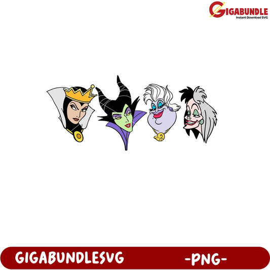 Disney Villains Character Faces PNG Downloadable Image