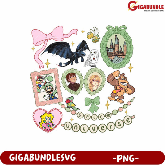 Disney and mario png, disney nintendo png, mario and disney characters png
