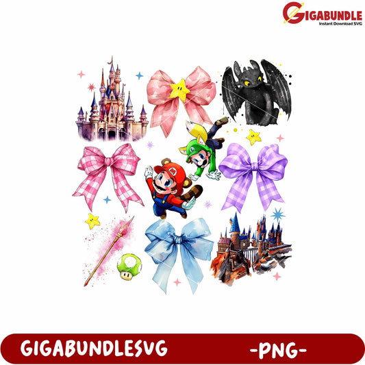 Disney bow tie png, disney characters png, mario png