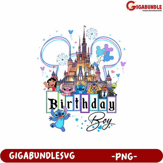 Disneyland birthday boy stitch png, stitch birthday celebration png, disney birthday party png