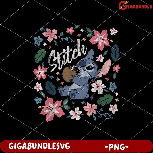 Disney lilo stitch floral stitch coconut png, disney stitch design png