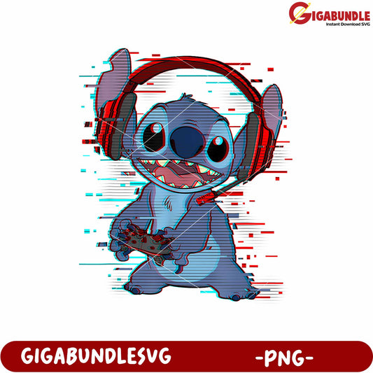 Disney lilo stitch gamer glitch headset png, lilo and stitch png, funny stitch png