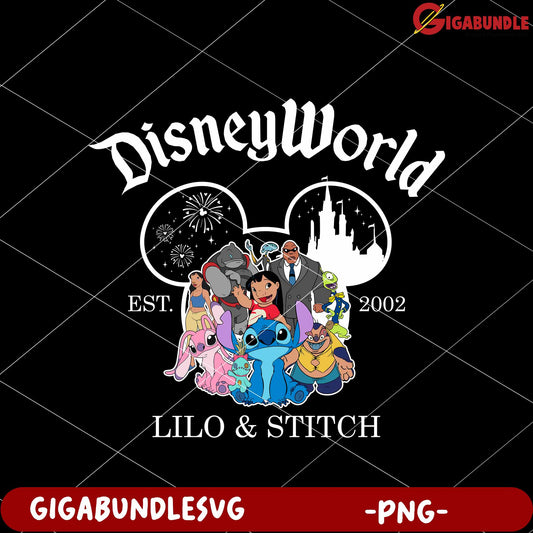 Disney world lilo and stitch design png, disney theme park png, lilo and stitch characters png