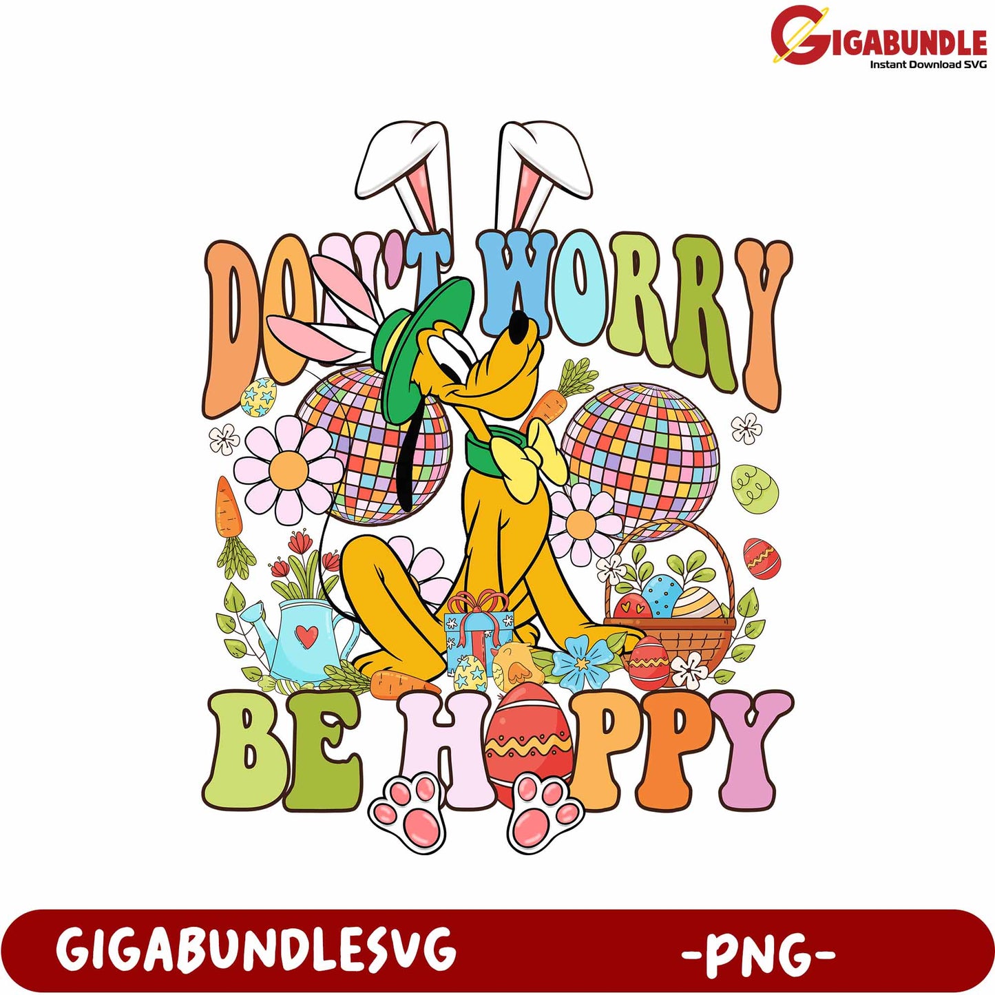 Don’t Worry Be Happy Colorful Dog Easter PNG Art Design