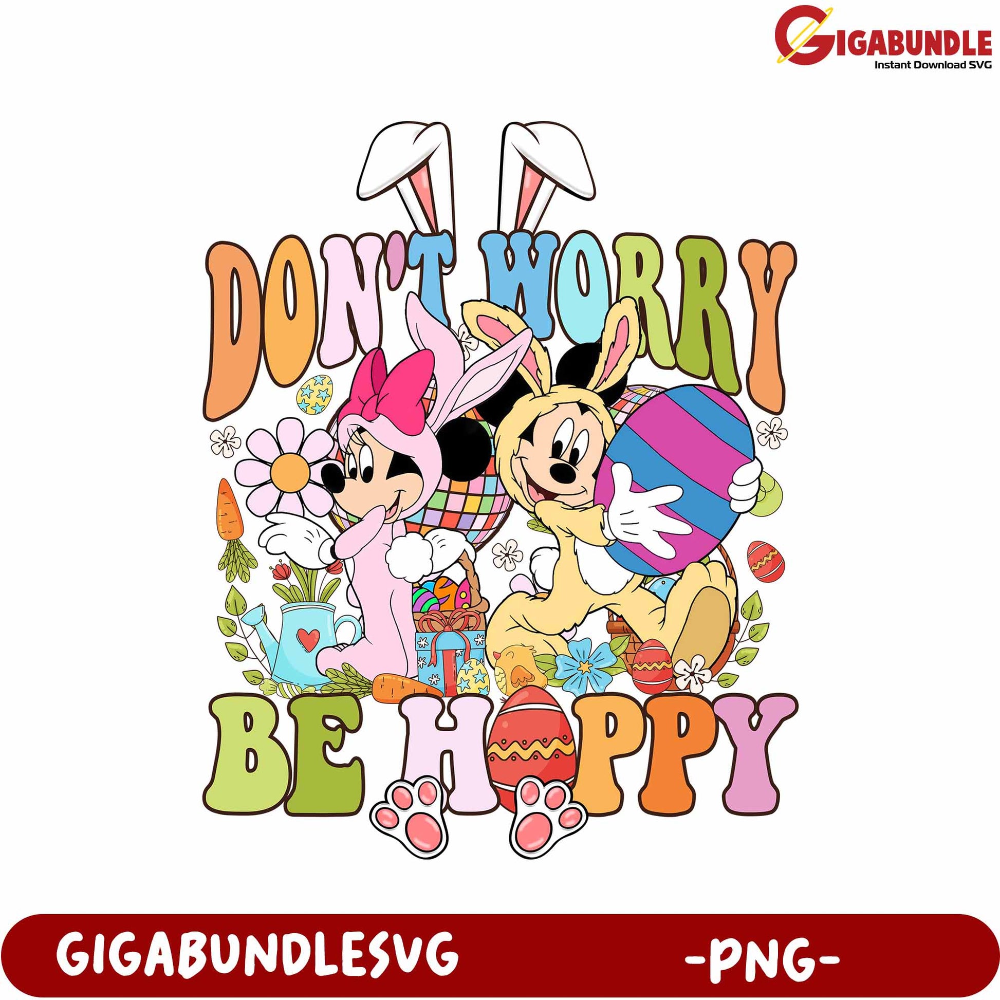 Don’t Worry Be Happy Easter PNG Design with Cute Characters