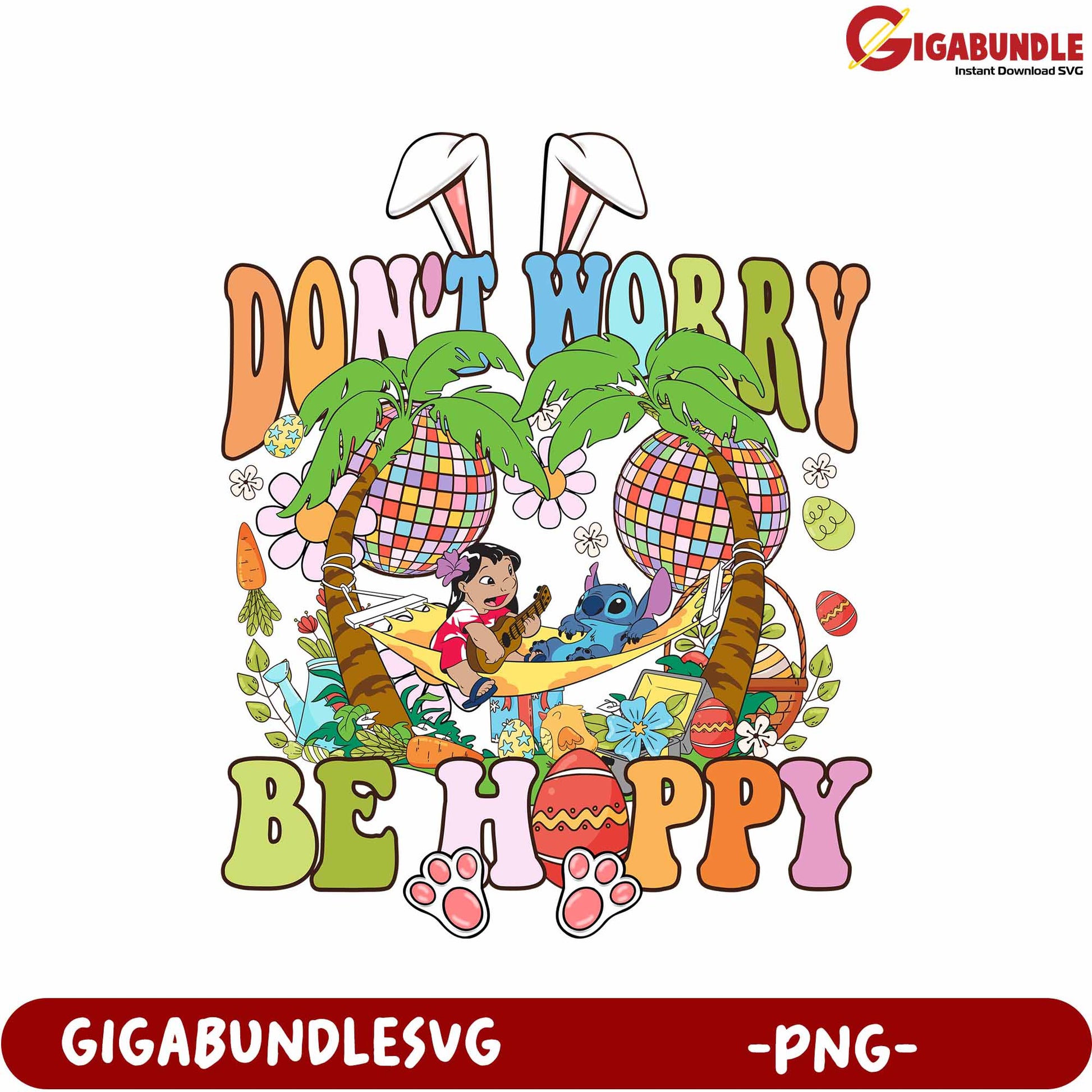 Don't Worry Be Happy Fun PNG Design with Tropical Vibes