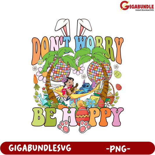 Don't Worry Be Happy Fun PNG Design with Tropical Vibes