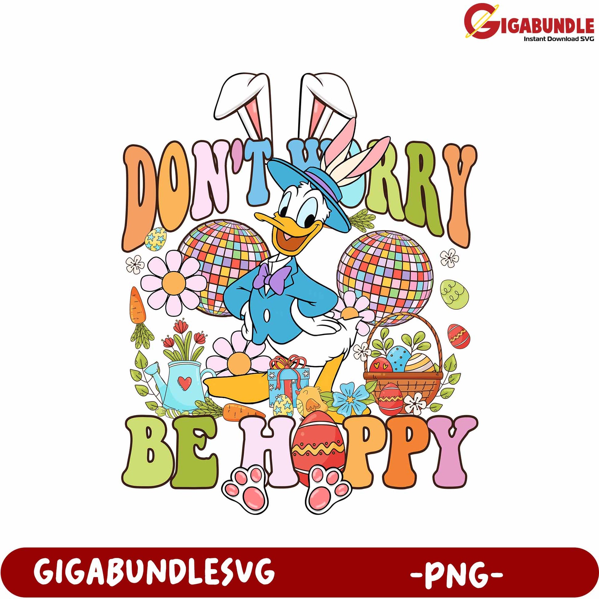 Donald Duck Don't Worry Be Happy Spring PNG for Crafts