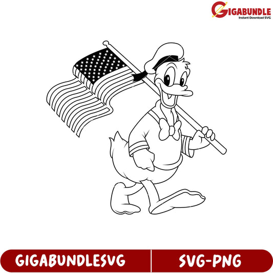 Donald Duck Holding American Flag SVG Outline for Creative Designs