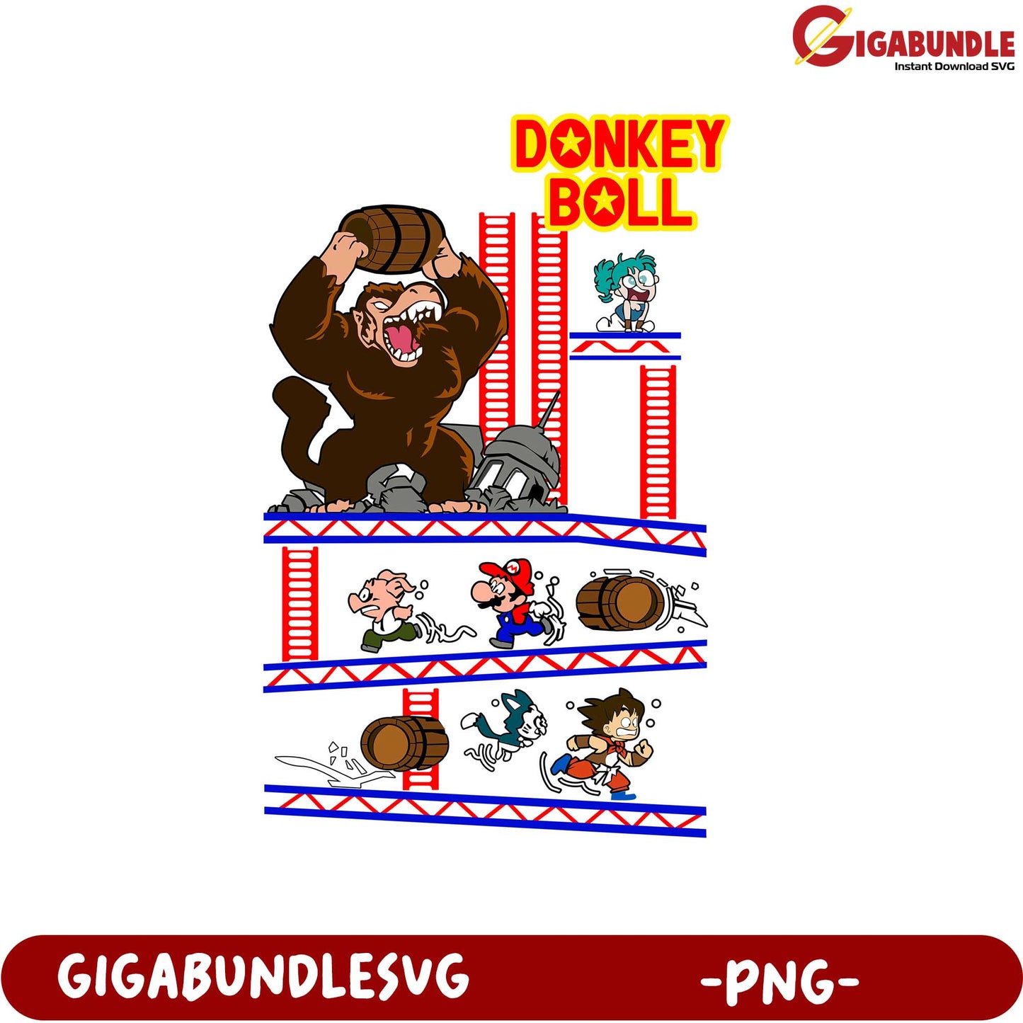 Donkey Ball Retro Gaming PNG Design for Instant Download