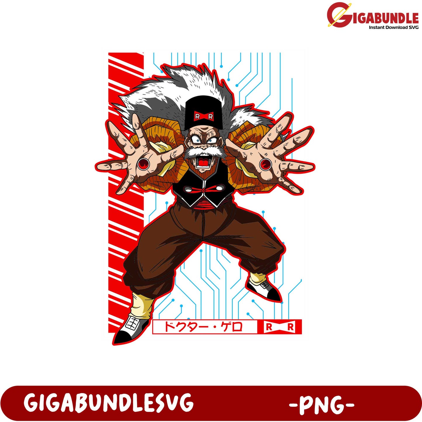 Dr. Gero Cartoon Character PNG Image for Downloadable Use