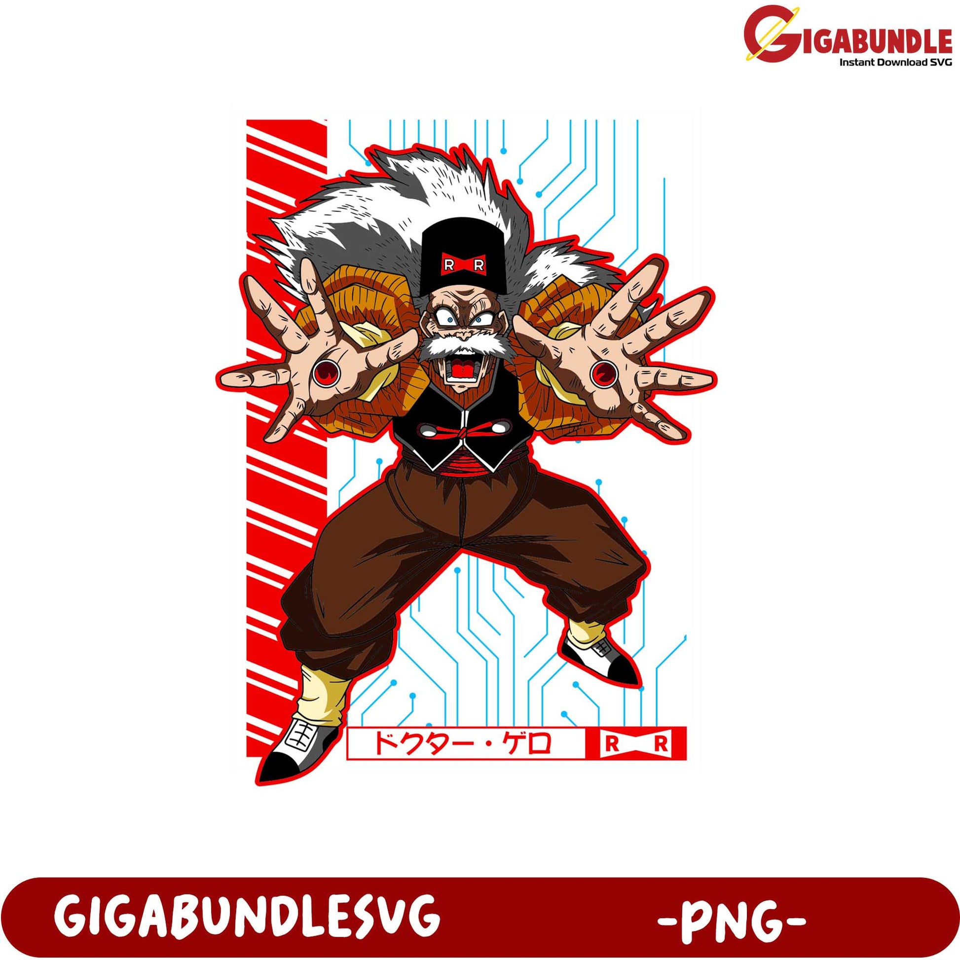 Dr. Gero Cartoon Character PNG Image for Downloadable Use